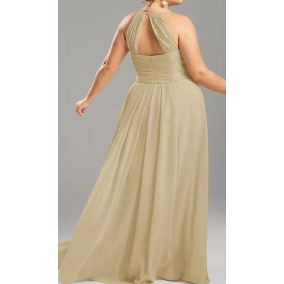 AW BRIDAL 14 1X plus champagne chiffon Aderes bridesmaid formal maxi dress 0B17 - Picture 3 of 4